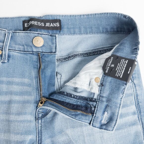 Express Mid Rise Wide Leg Flare Jeans Womens 6R Blue Raw Hem Boho Retro Hippie - Picture 9 of 16